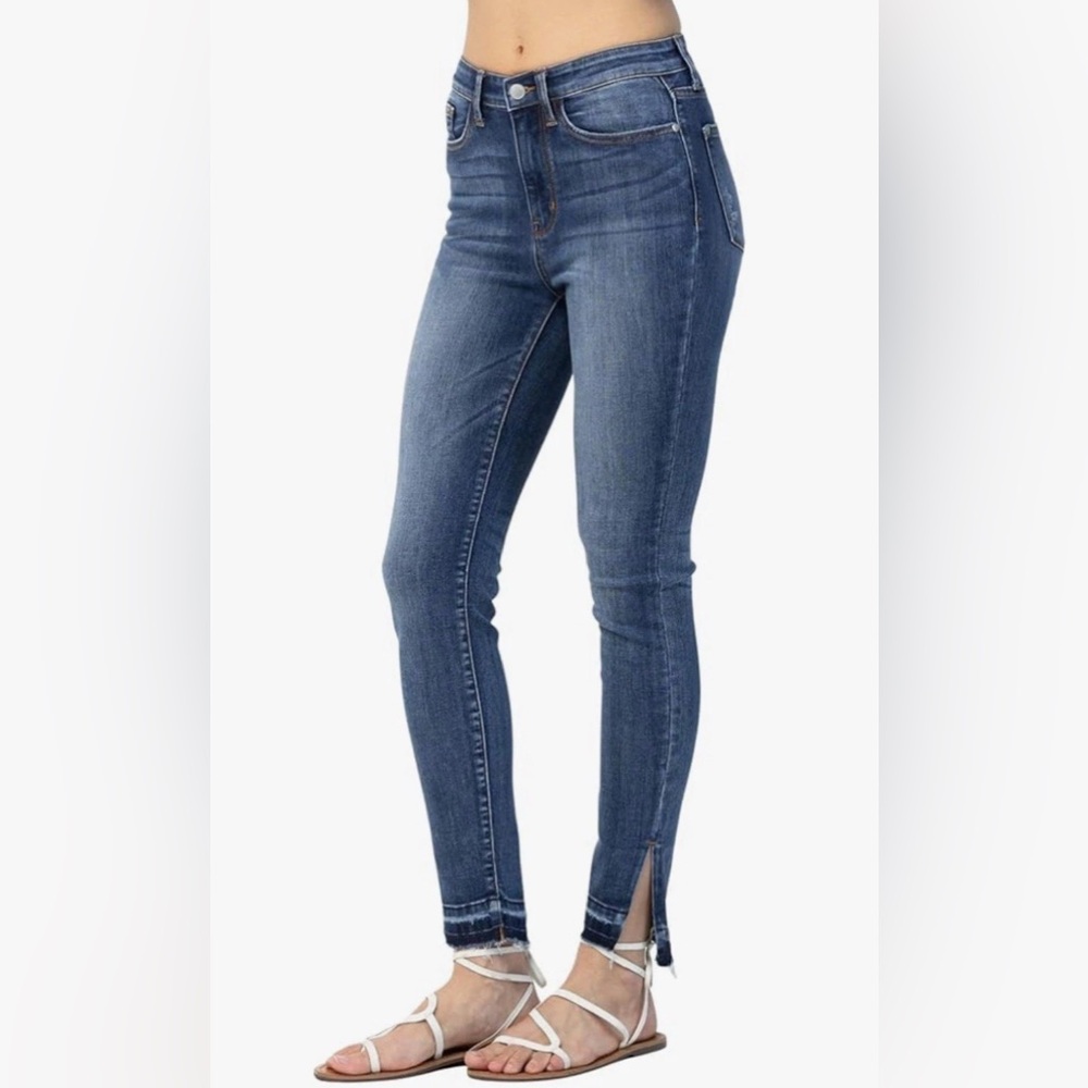 Judy Blue High Waist Skinny Jeans with Side Slit Released Hem (JB-82422) Sz 5/27